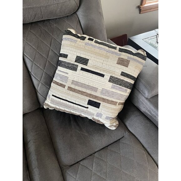 Set of 2 Modern Geometric 16" Throw Pillows Neutral Textured Fabric Home Decor - Picture 2 of 7